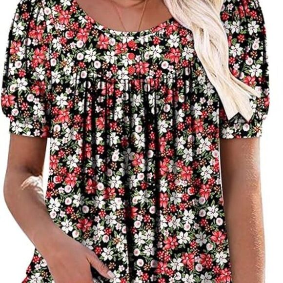 Bette Boutik Tops - BETTE BOUTIK Women's V-Neck Ruffle Short Sleeve Tunic Top – Red/White, Size Med